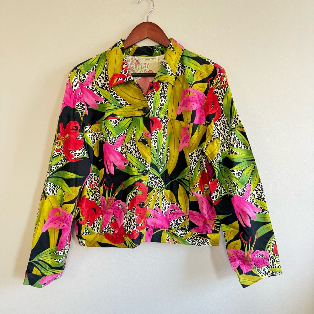 Vintage Tropical Jungle Animal Print Floral Vintage Jacket women Sz L